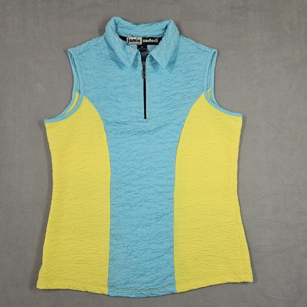 Jamie Sadock Golf Top Womens Size Medā Sleeveless Shirt Colorblock Textured Zip